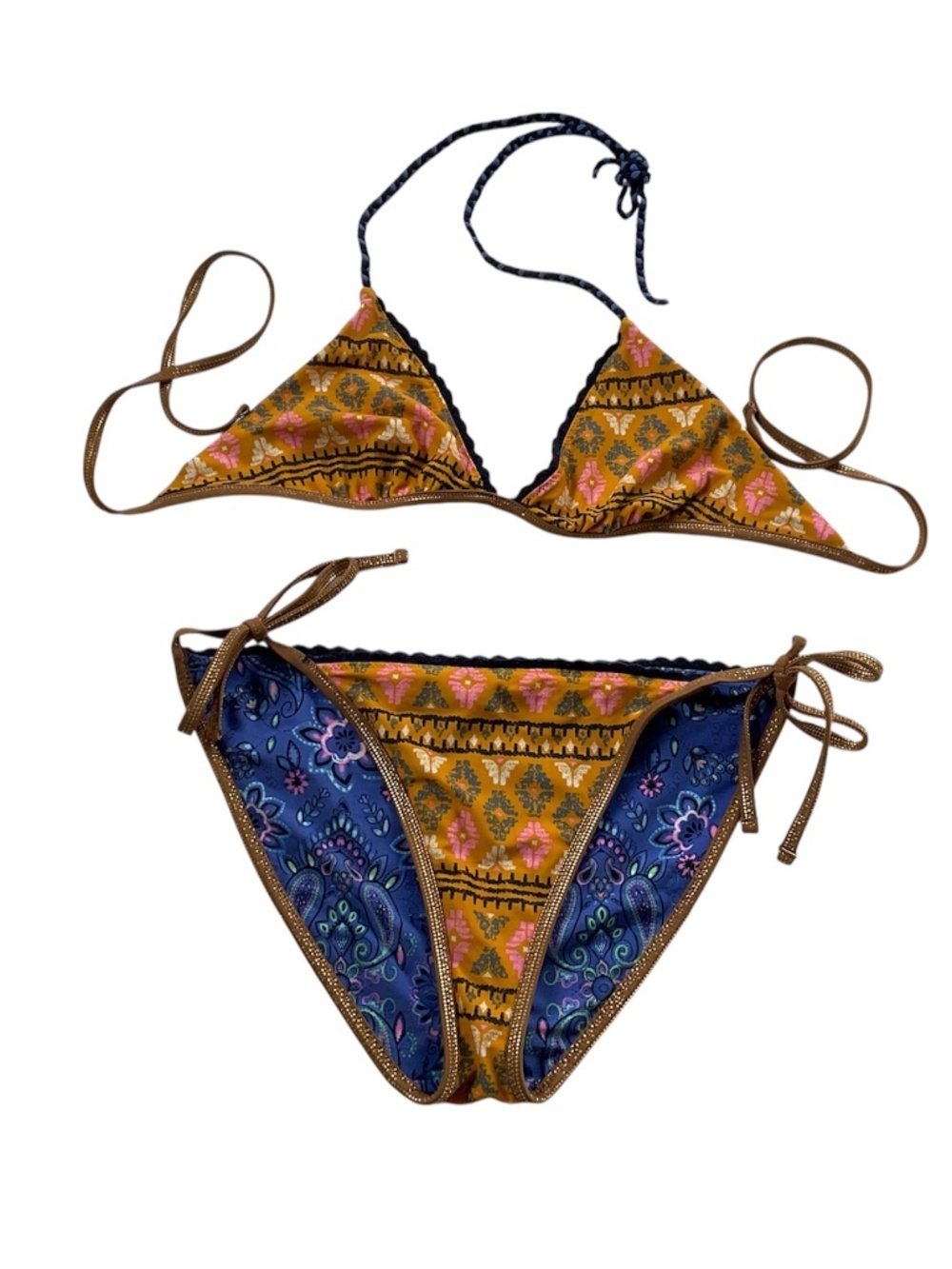 aerie Multicolor Floral Paisley Triangle String Bikini
